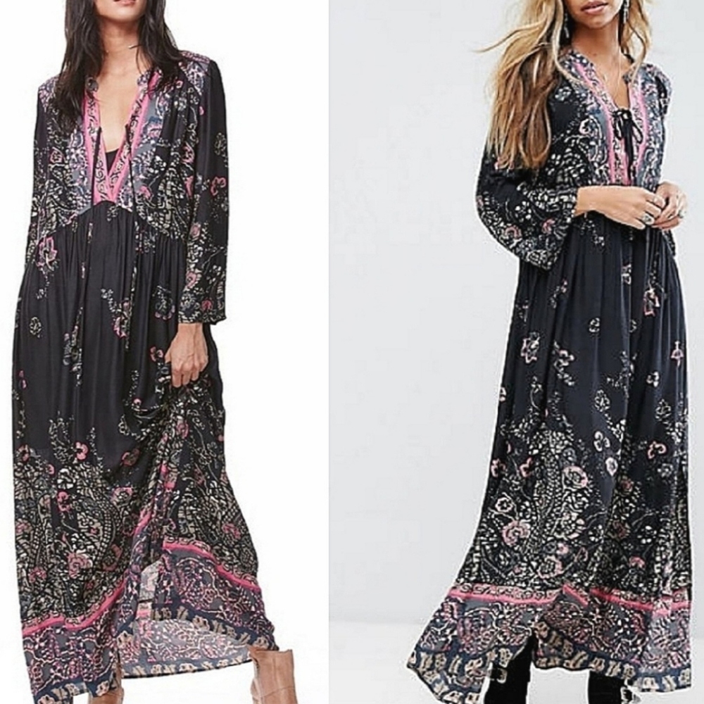 FREE PEOPLE If You Only Knew Black Boho Dress Prairie Contemporary Sz S